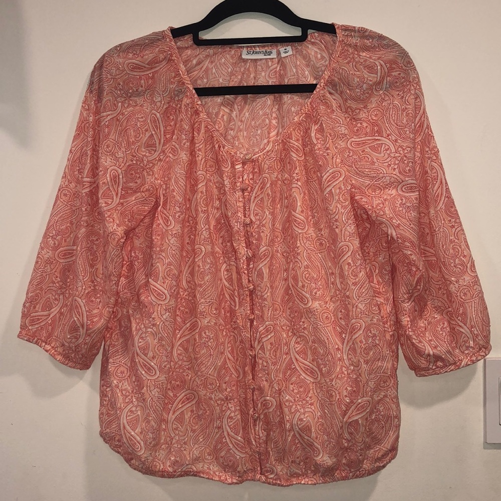 Paisley Print 3/4 Sleeve Button-up Blouse